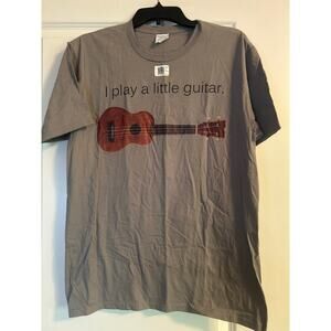 NWT Port and Company Men's Cut Gray T Shirt I Play a Little Guitar Size Medium